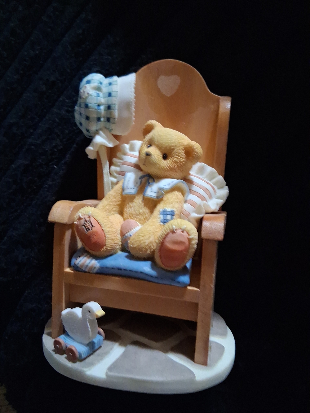 Plush Yellow Teddy Bear in Wooden Rocking Chair Kids Toy